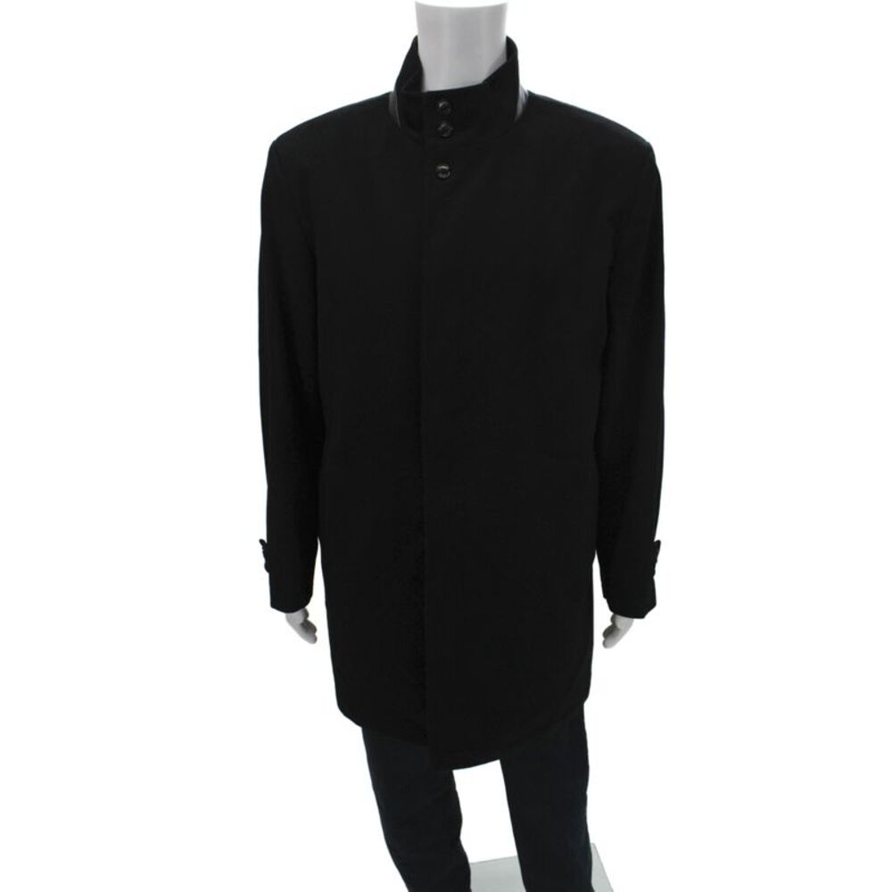 Peter Millar Mens Overcoat Black Wool Button High Neck Size L
